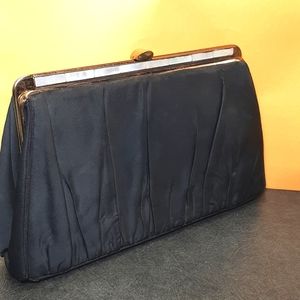 Vtg Garay Luxury Clutch Purse Black Brass Mother Of Pearl
